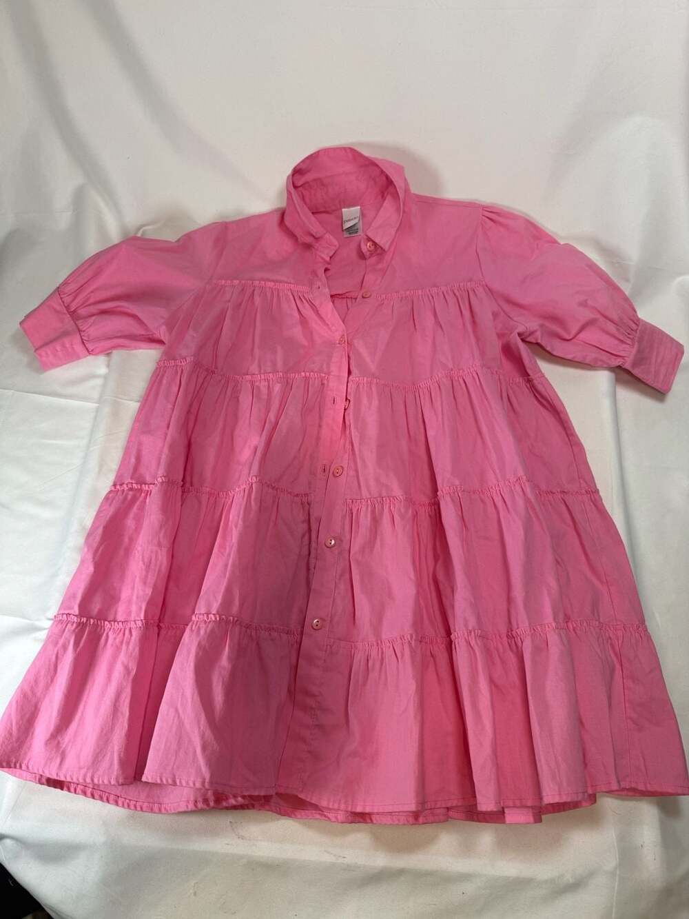 Coquette Romantic Whimsical Cottagecore Tiered Shirtdress Women’s Medium Pink Mi